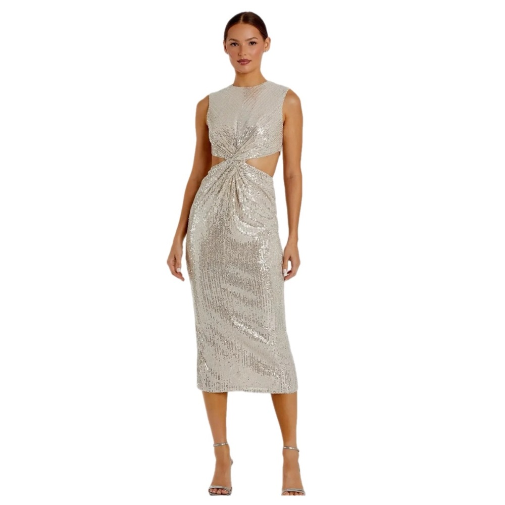 NWT IEENA for MAC DUGGAL $298 MSRP Nude Colored Sequin Cutout Column Gown Size 2